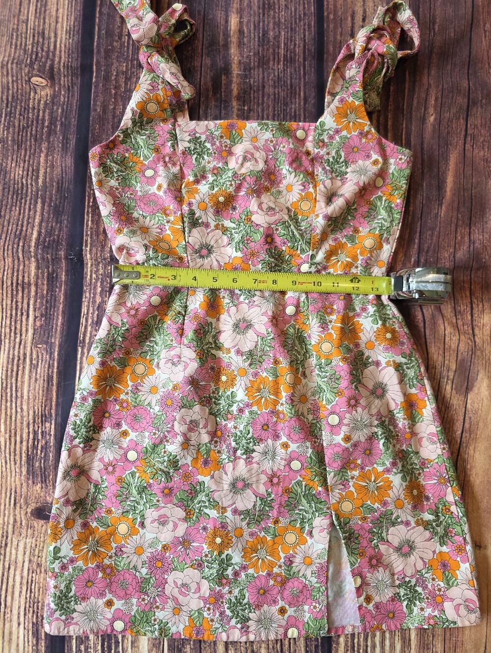 Trixxi Size Medium Retro Floral Square Neck Mini Dress w/ Shoulder Tie Straps - Picture 10 of 11